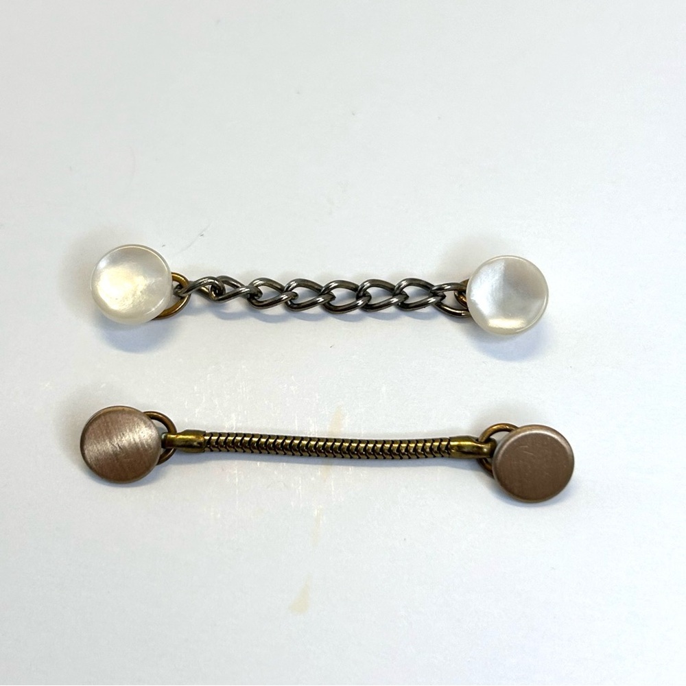 Lot of 2 Vintage Vest Sweater Buttons Chain Guard Gold Tone and Faux Shell